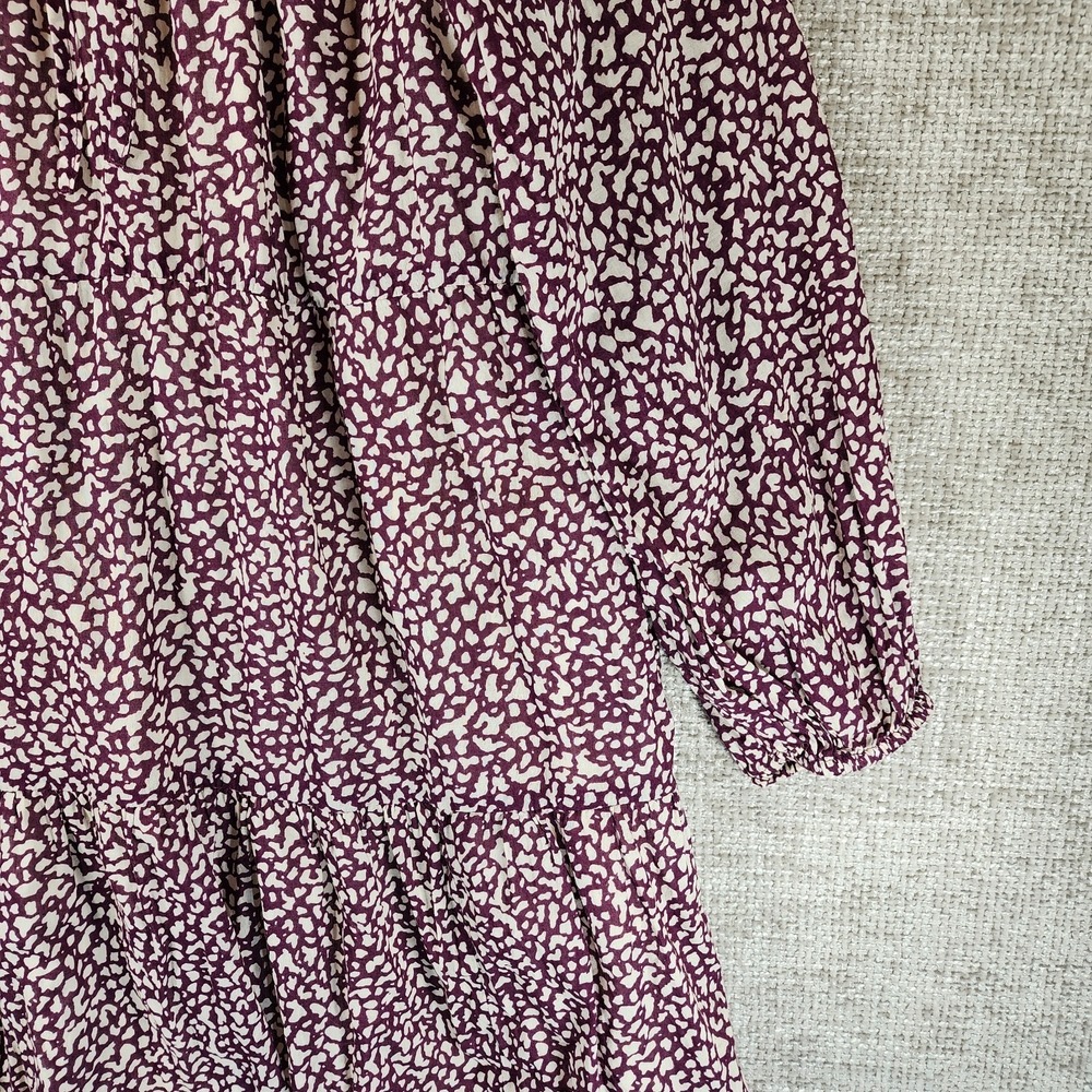 Gap Boho Tiered Cotton Gauze Dress Womens MT Tall Purple Cream Splotch Tie Neck - Picture 3 of 12